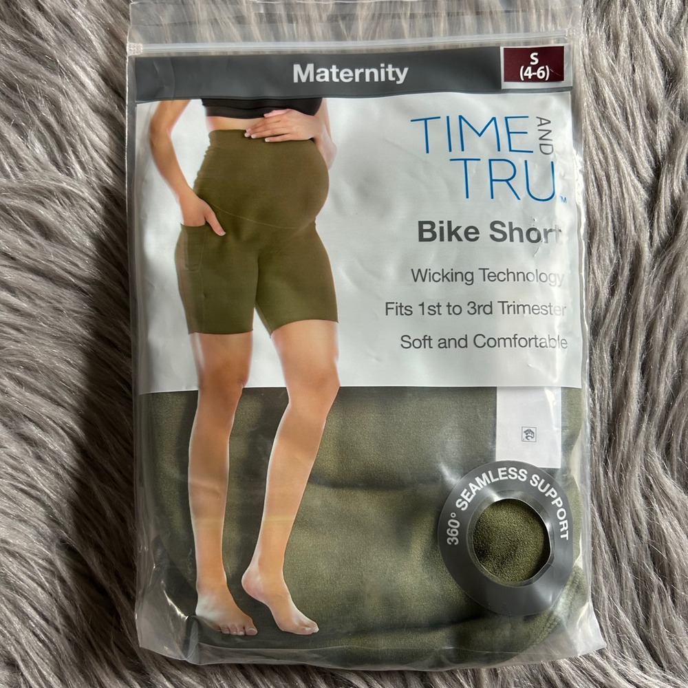 Time‎ And Tru Maternity Over Belly Bike Shorts Womens Size Small 4-6 Green Soft